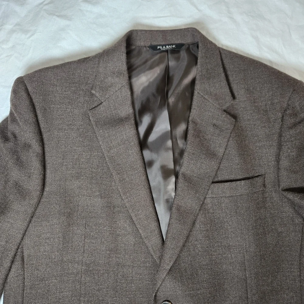 Jos A Bank 100% Wool Tweed Herringbone‎ 46R Blazer Sport Coat  Jacket Brown